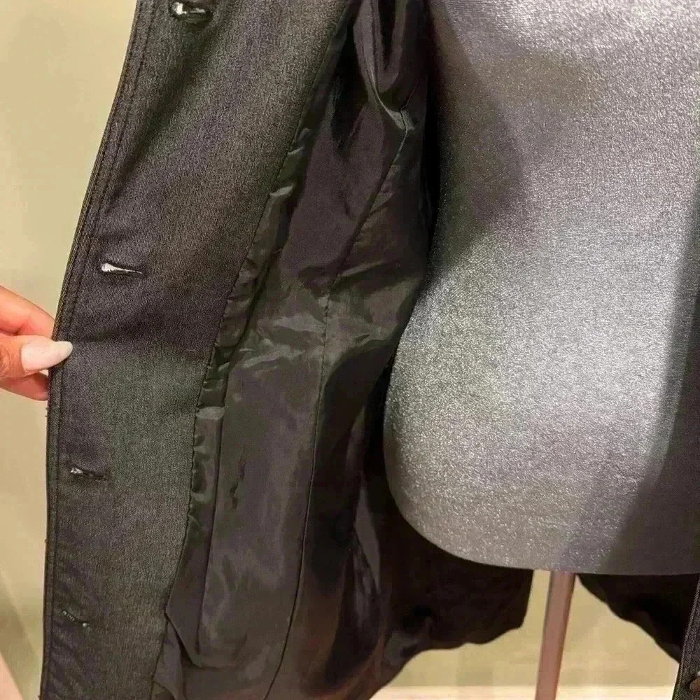 Express Stretch 3/4 Length Lined Button Up Gray J… - image 5